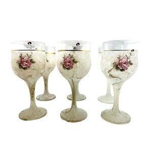 Arte MURANO Crystal Creazioni Silvestri White Marble Rose Wine Glasses 6pc Set